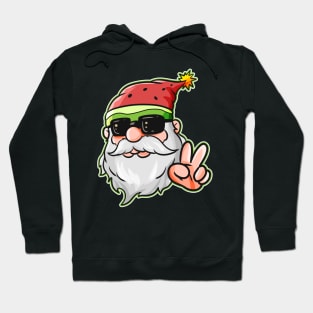 Santa Hat Watermelon Victory Sign Sunglass Christmas in July Hoodie